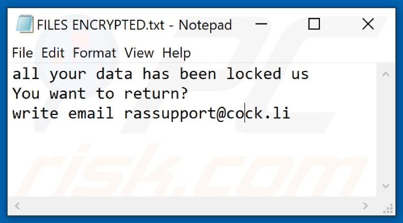 Bk ransomware text file (FILES ENCRYPTED.txt)