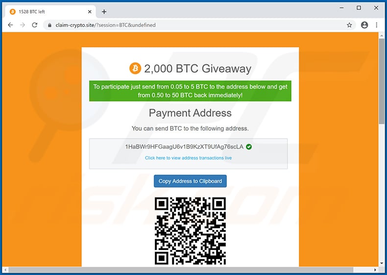 Bitcoin giveaway scam website - claim-crypto.site
