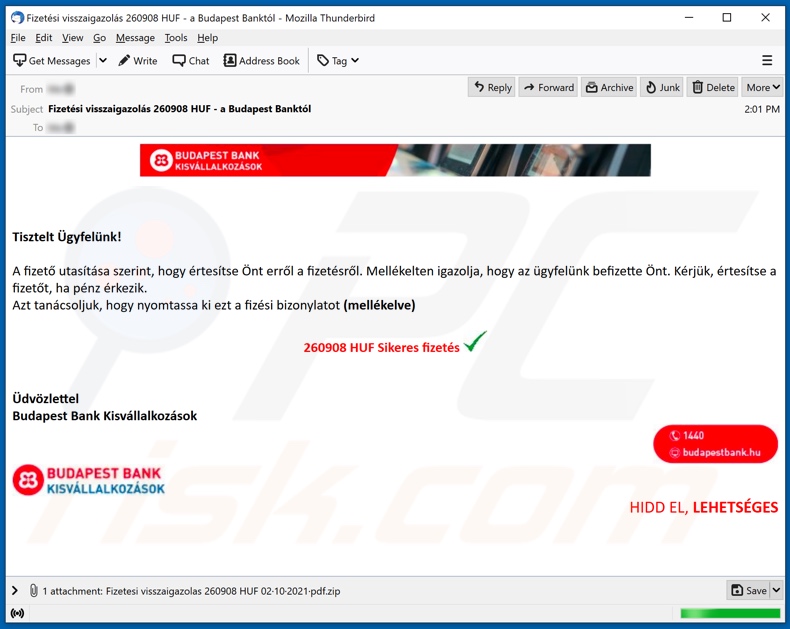 Budapest Bank malware-spreading email spam campaign