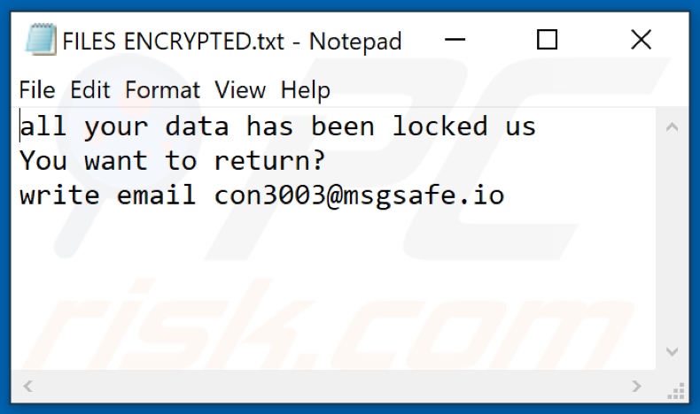 Con30 ransomware text file (FILES ENCRYPTED.txt)
