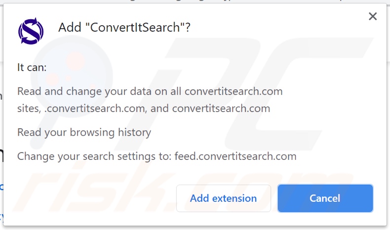ConvertItSearch browser hijacker asking for permissions