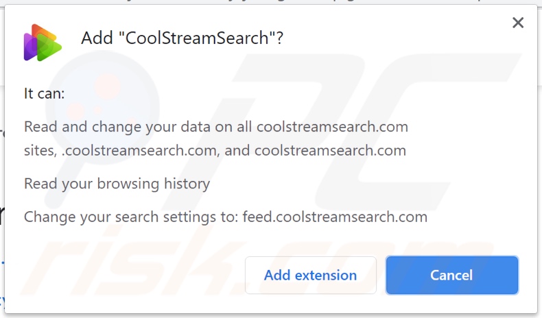 CoolStreamSearch browser hijacker asking for permissions