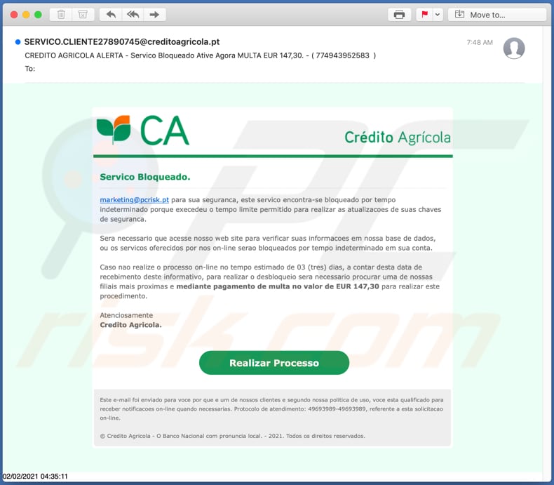 Credito Agricola email scam