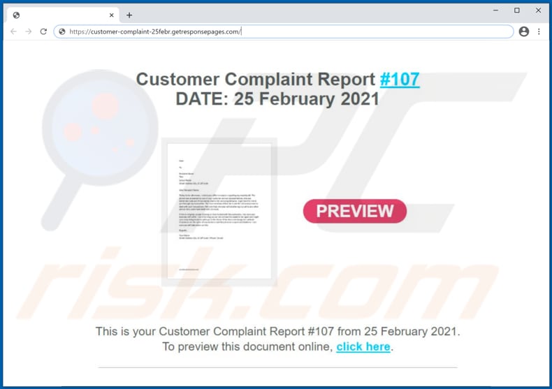 customer complaint report email virus deceptive website