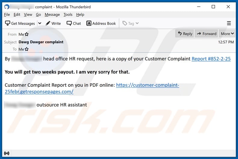 Customer Complaint email virus malware-spreading email spam campaign