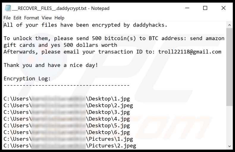 Daddycrypt ransomware text file (___RECOVER__FILES__.daddycrypt.txt)