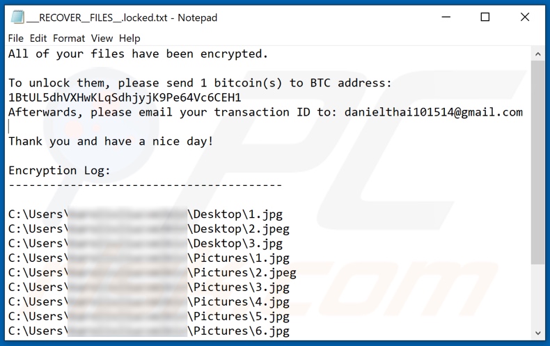 Danielthai ransomware text file (___RECOVER__FILES__.locked.txt)