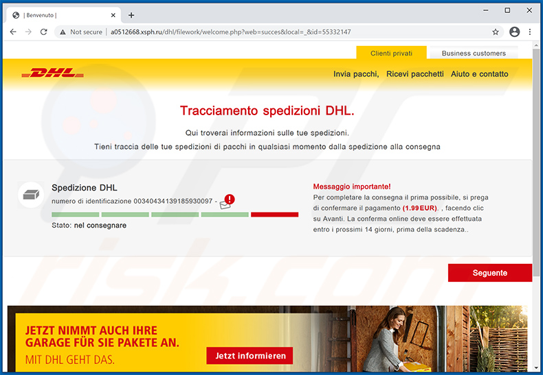 Fake DHL website promoted via Italian variant of DHL Express spam email