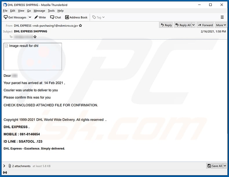 DHL Express spam email (2021-02-18)