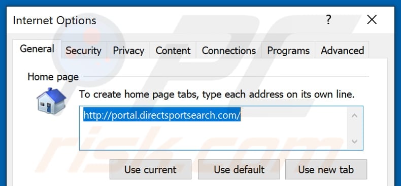 Removing directsportsearch.com from Internet Explorer homepage