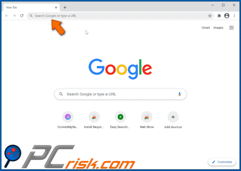 keysearchs.com browser hijacker redirecting to the Google search engine (GIF)