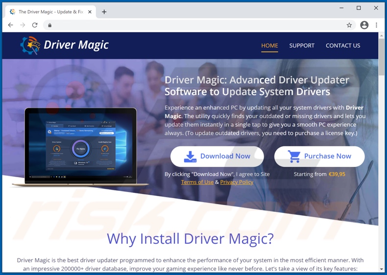 Website used to promote Driver Magic PUA