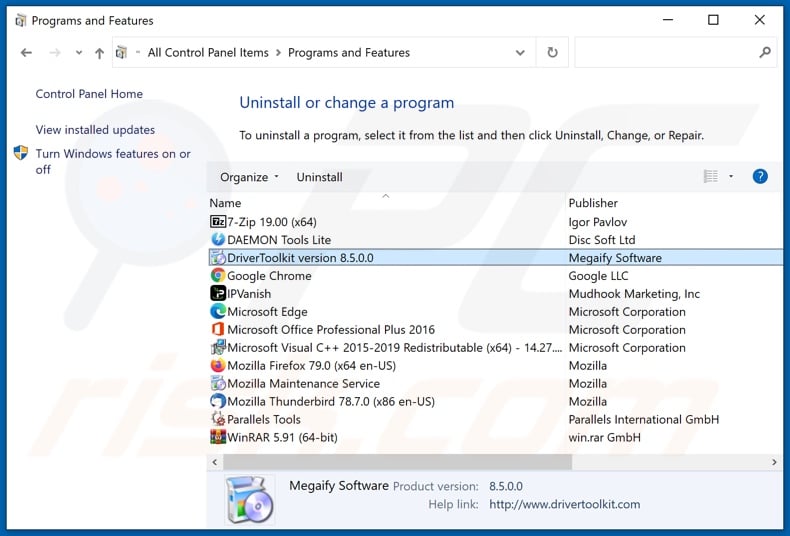 DriverScape adware uninstall via Control Panel