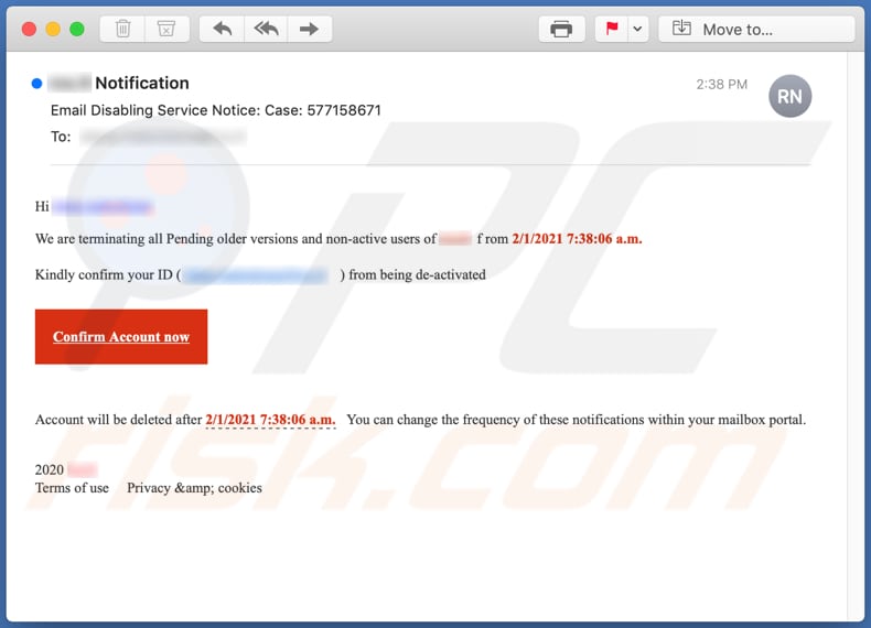 Email Disabling Service email scam