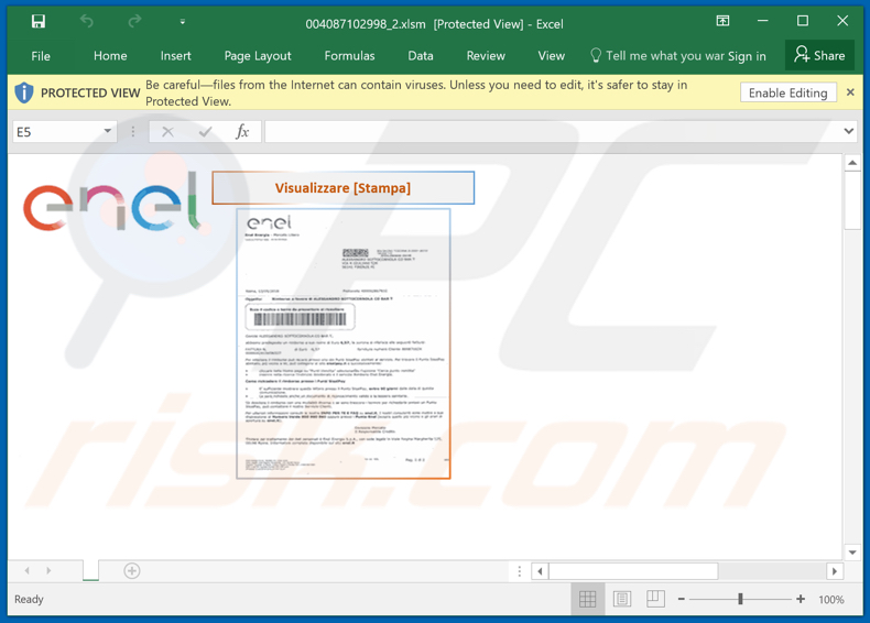 enel email virus attachment in first malspam email