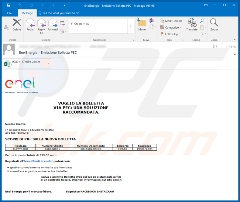 enel email virus second malspam email