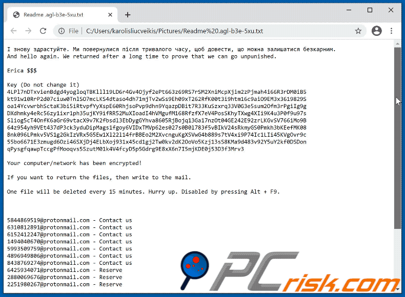 Erica ransomware ransom note appearance (Readme.[random_string].txt) GIF