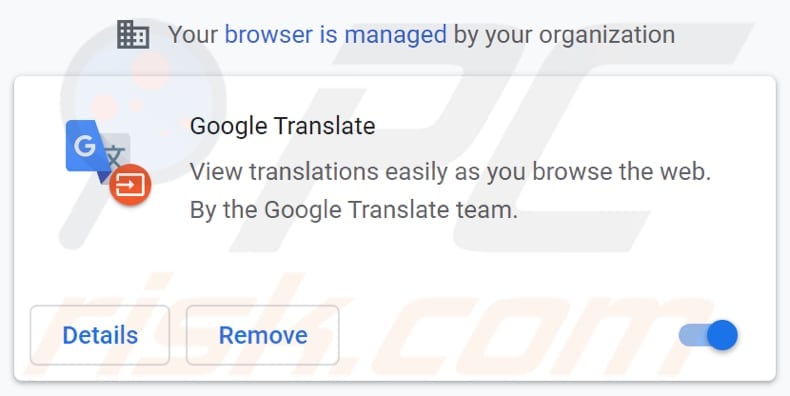 Fake Google Translate extension installed on chrome