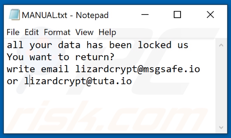 Four ransomware text file (MANUAL.txt)