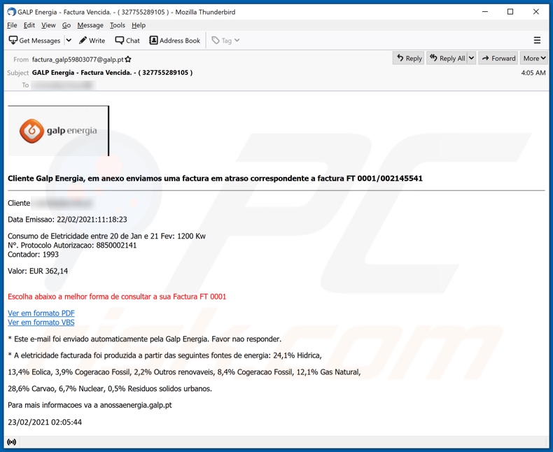 Galp Energia malware-spreading email spam campaign