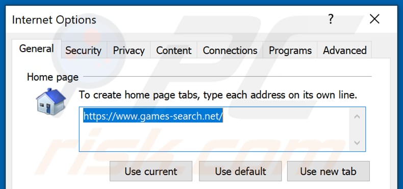 Removing games-search.net from Internet Explorer homepage