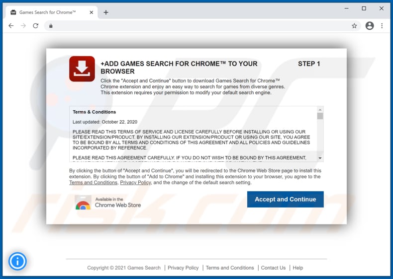 Website used to promote Games Search browser hijacker