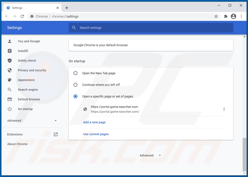 Removing game-searcher.com from Google Chrome homepage