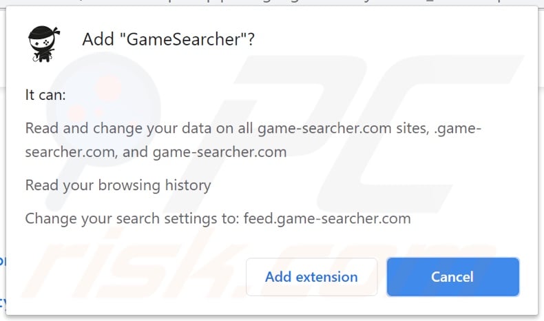 GameSearcher browser hijacker asking for permissions