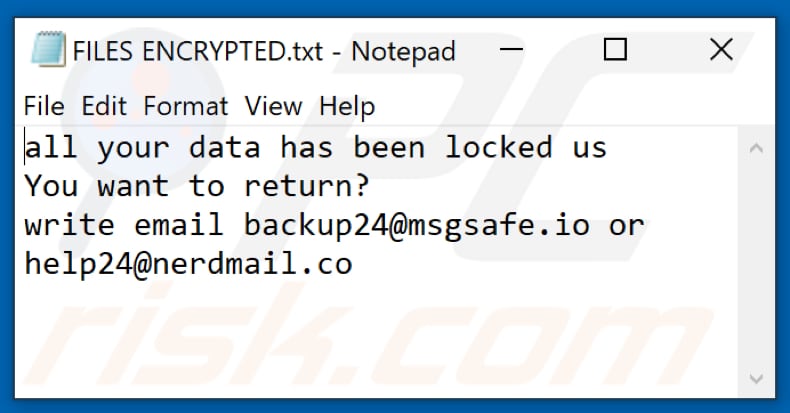 HAM ransomware text file (FILES ENCRYPTED.txt)