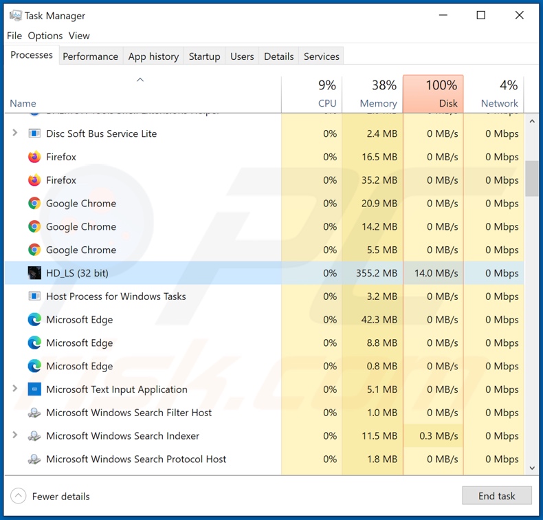 HDLocker ransomware process on Task Manager (HD_LS process name)