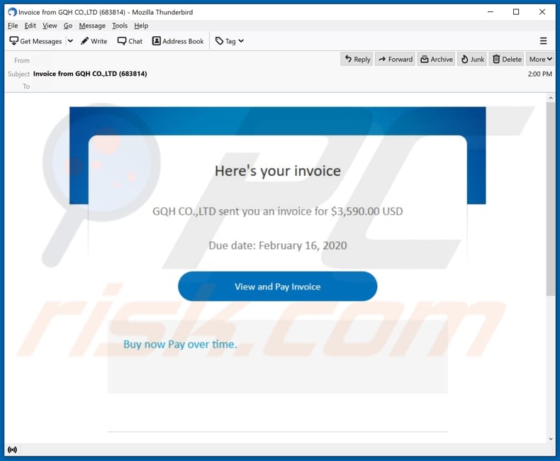 Here's your PayPal invoice email virus malware-spreading email spam campaign