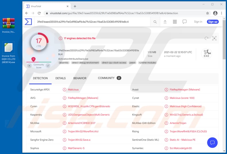 here is your paypal invoice email virus virustotal detected attachment as malicious