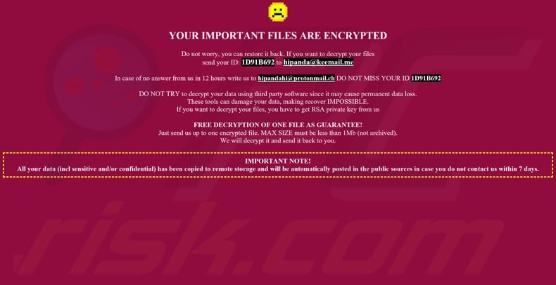 Hipandahi ransomware full-screen pop-up