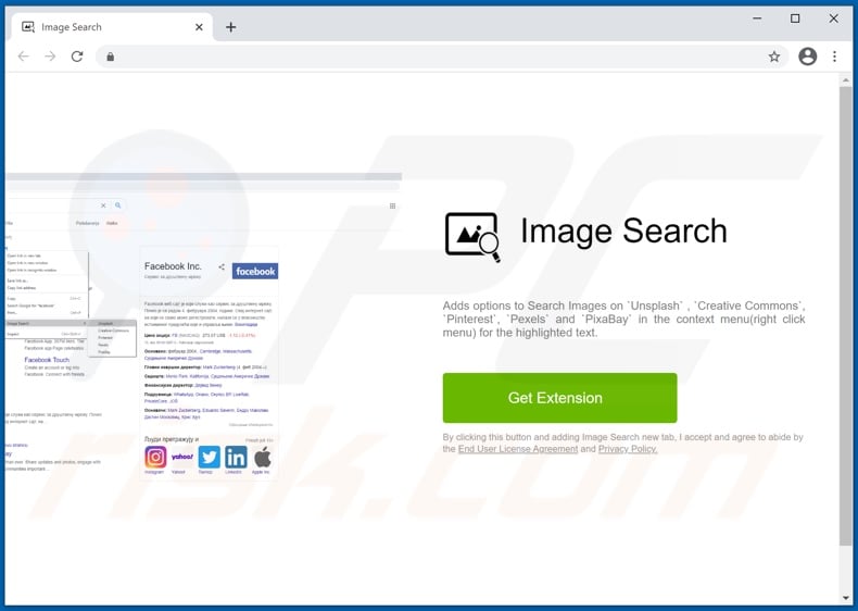 Website used to promote the Image Search adware