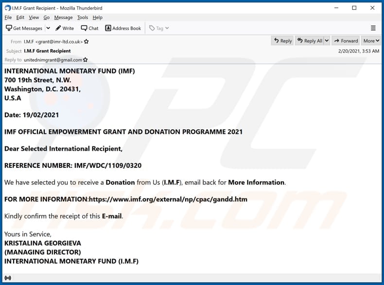 INTERNATIONAL MONETARY FUND (IMF) email scam