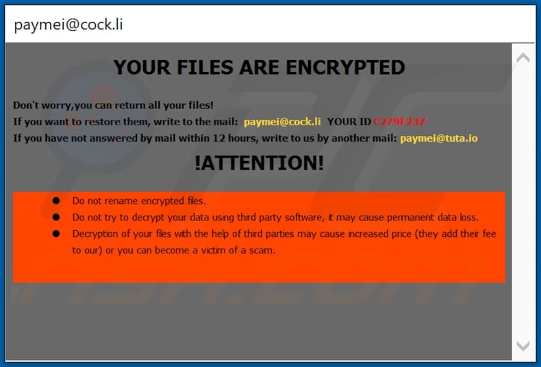 LOTUS decrypt instructions (pop-up window)