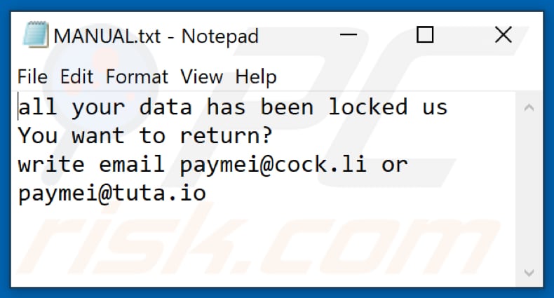 LOTUS ransomware text file (MANUAL.txt)