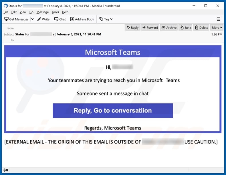 Microsoft Teams email spam campaign