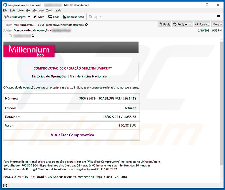 Banco Millennium BCP spam email (2021-02-18)