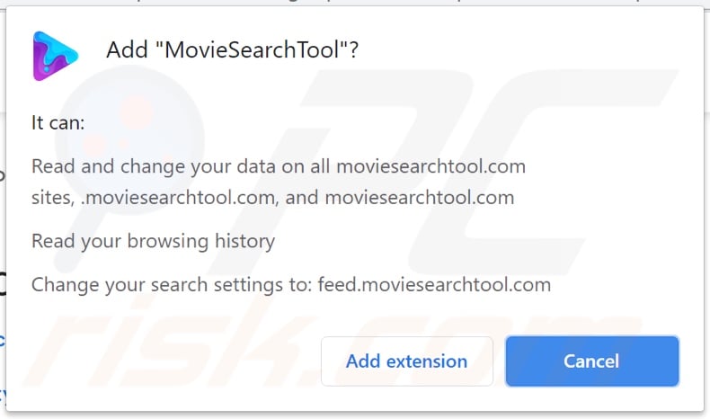 MovieSearchTool browser hijacker asking for permissions
