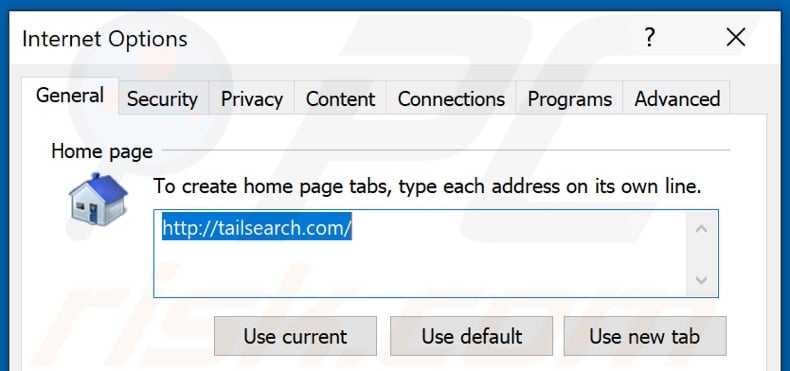 Removing tailsearch.com from Internet Explorer homepage