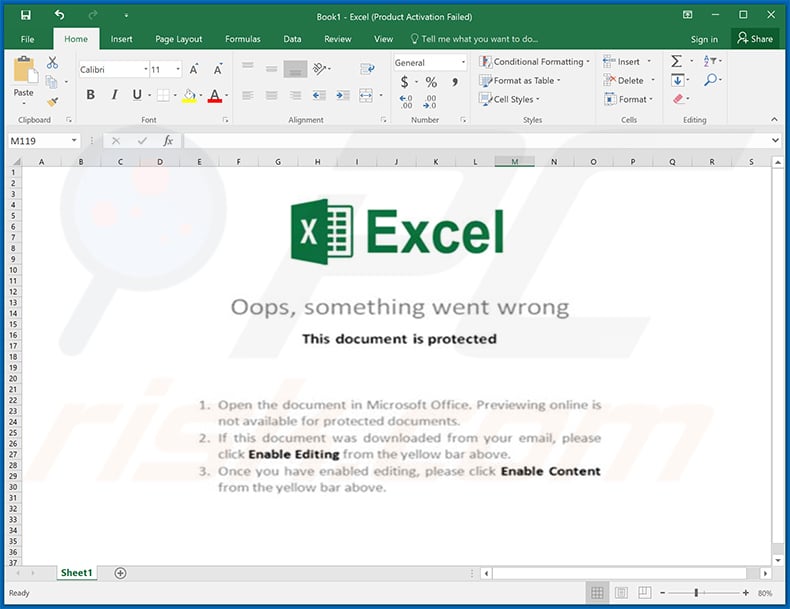 NetWire RAT-spreading malicious MS Excel document