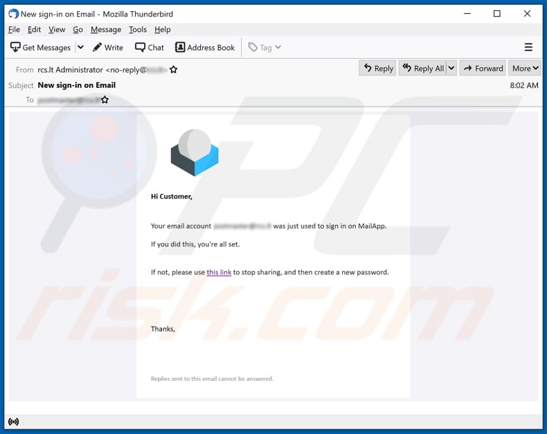 New sign-in on email scam email spam campaign