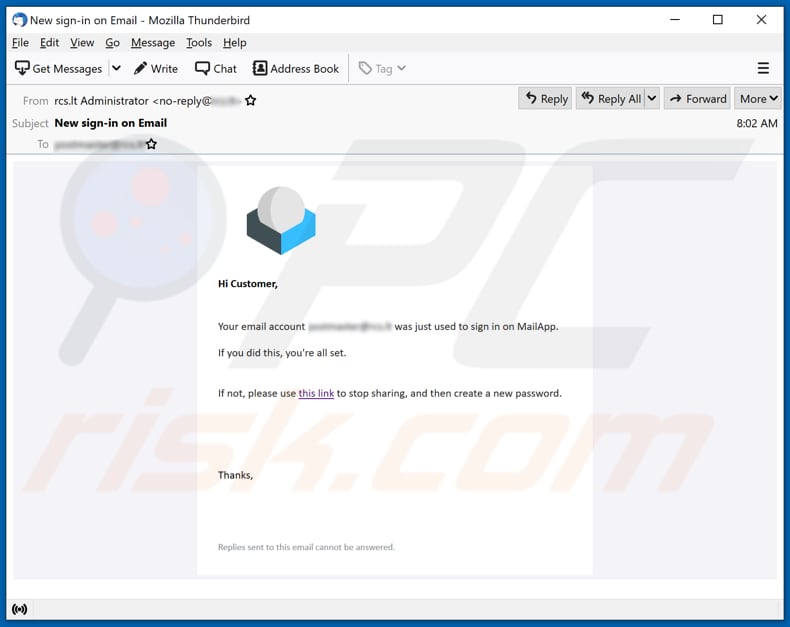 New sign-in on email scam email spam campaign