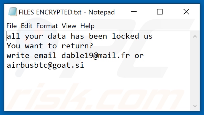 OVO ransomware text file (FILES ENCRYPTED.txt)