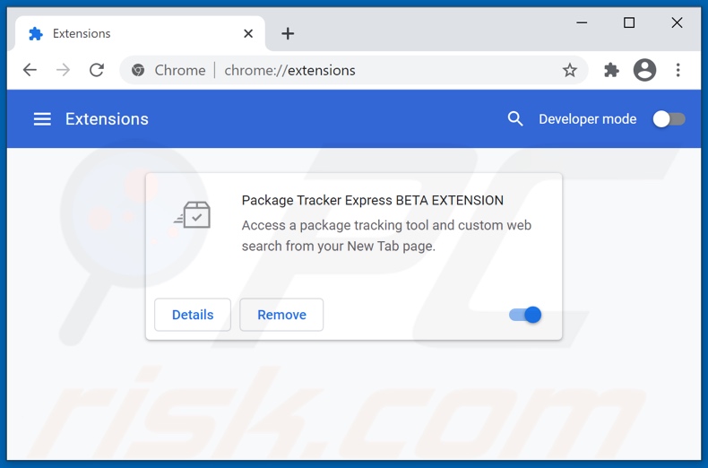 Removing packagetrackerexpress.com related Google Chrome extensions