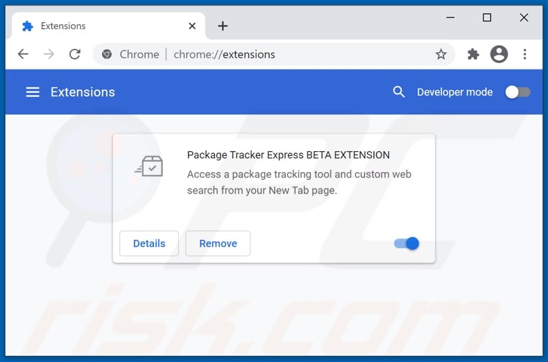 Removing packagetrackerexpress.com related Google Chrome extensions