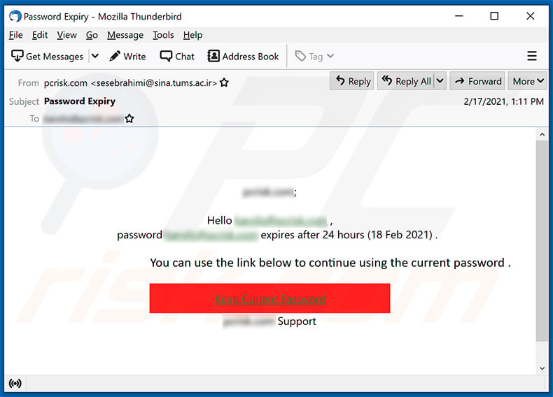Password expiration-themed spam email (2021-02-18)
