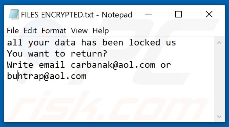 Pauq ransomware text file (FILES ENCRYPTED.txt)