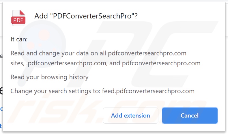 PDFConverterSearchPro browser hijacker asking for permissions